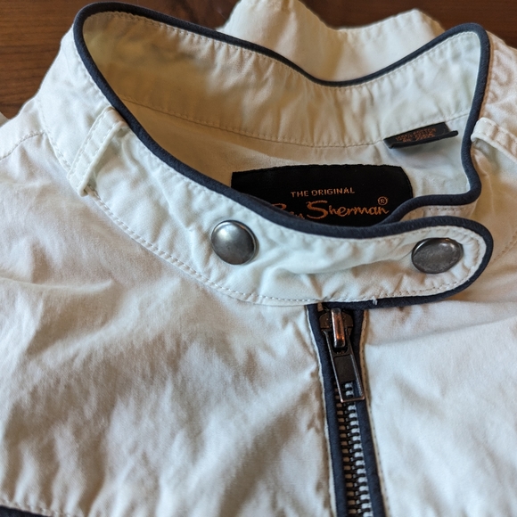 Ben Sherman White Moto Jacket Pockets Striped Liner Y2K Punk Women's Size XL EUC - Picture 5 of 15